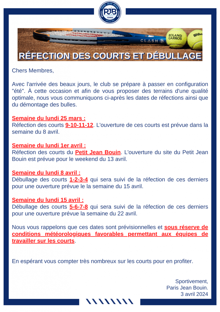 Réfection des courts et débullage