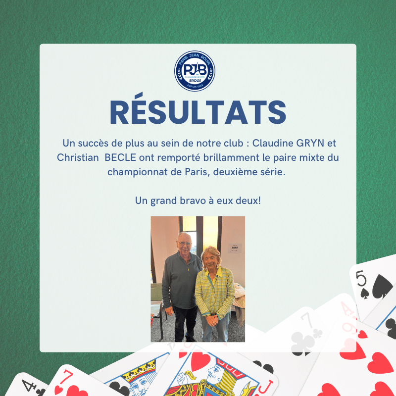 PJB BRIDGE // Résultats Championnat de Paris