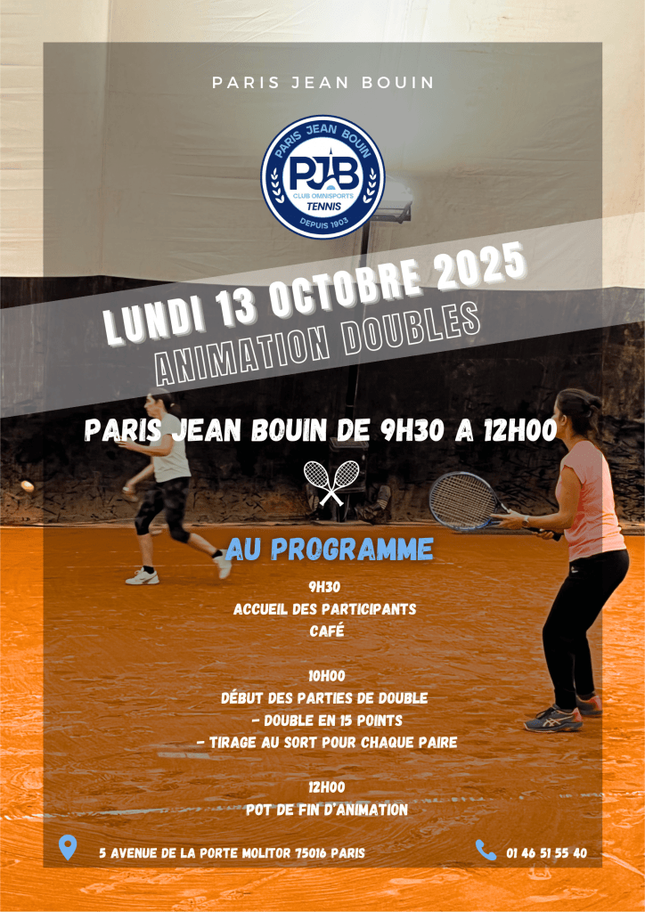 PJB TENNIS // Ouverture des Inscriptions - Animation Doubles du lundi 13 octobre